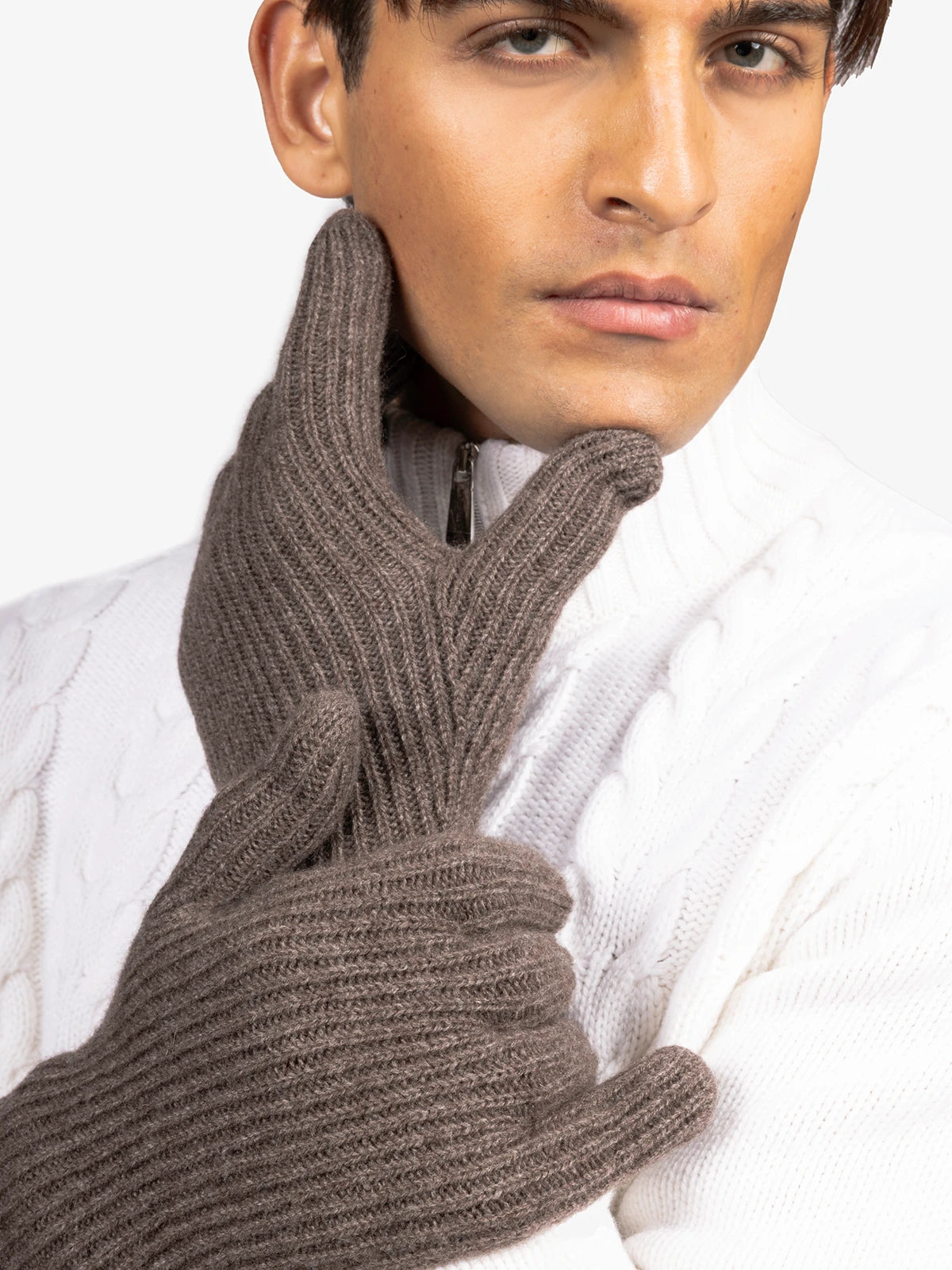 Guanti maglia inglese in 100% Cashmere marroni | SVEVO