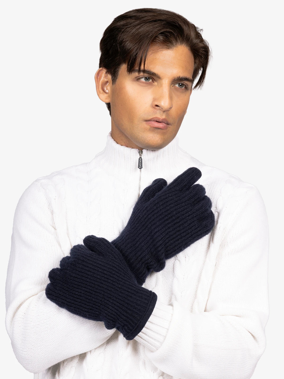 Guanti maglia inglese in 100% Cashmere blu | SVEVO