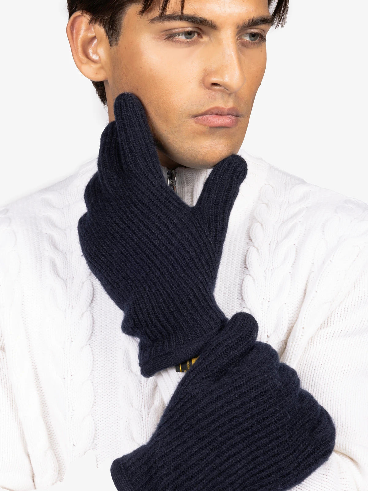 Guanti maglia inglese in 100% Cashmere blu | SVEVO