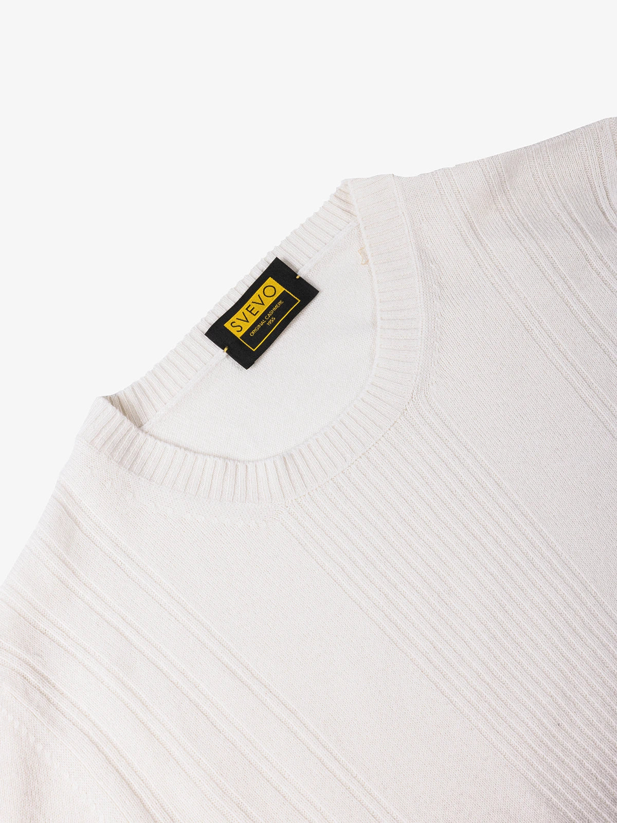 Girocollo a coste in 100% Cashmere bianco e marrone | SVEVO