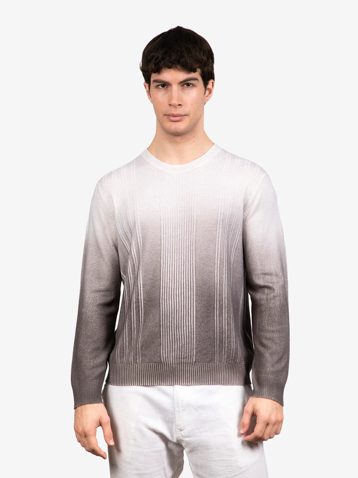 Girocollo a coste in 100% Cashmere bianco e marrone | SVEVO