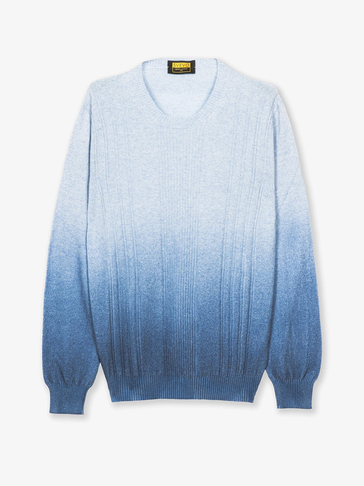 Girocollo a coste in 100% Cashmere celeste e blu | SVEVO