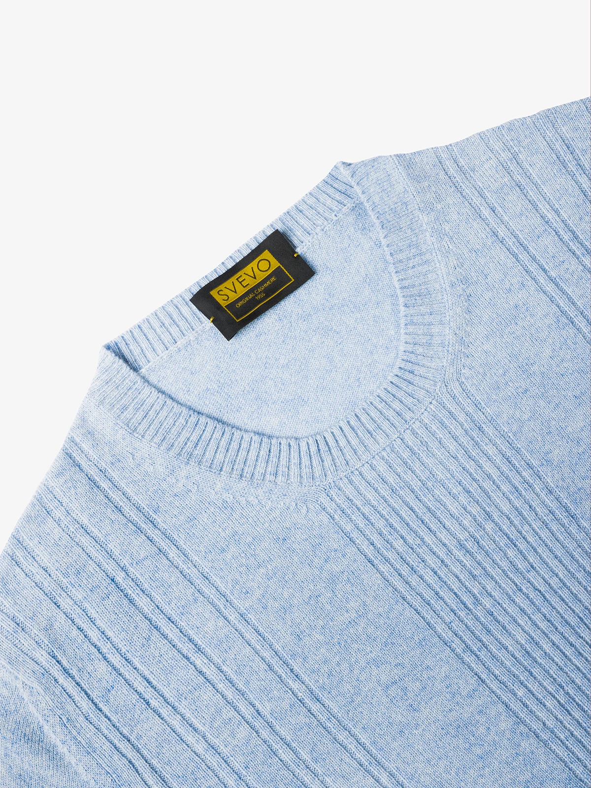 Girocollo a coste in 100% Cashmere celeste e blu | SVEVO