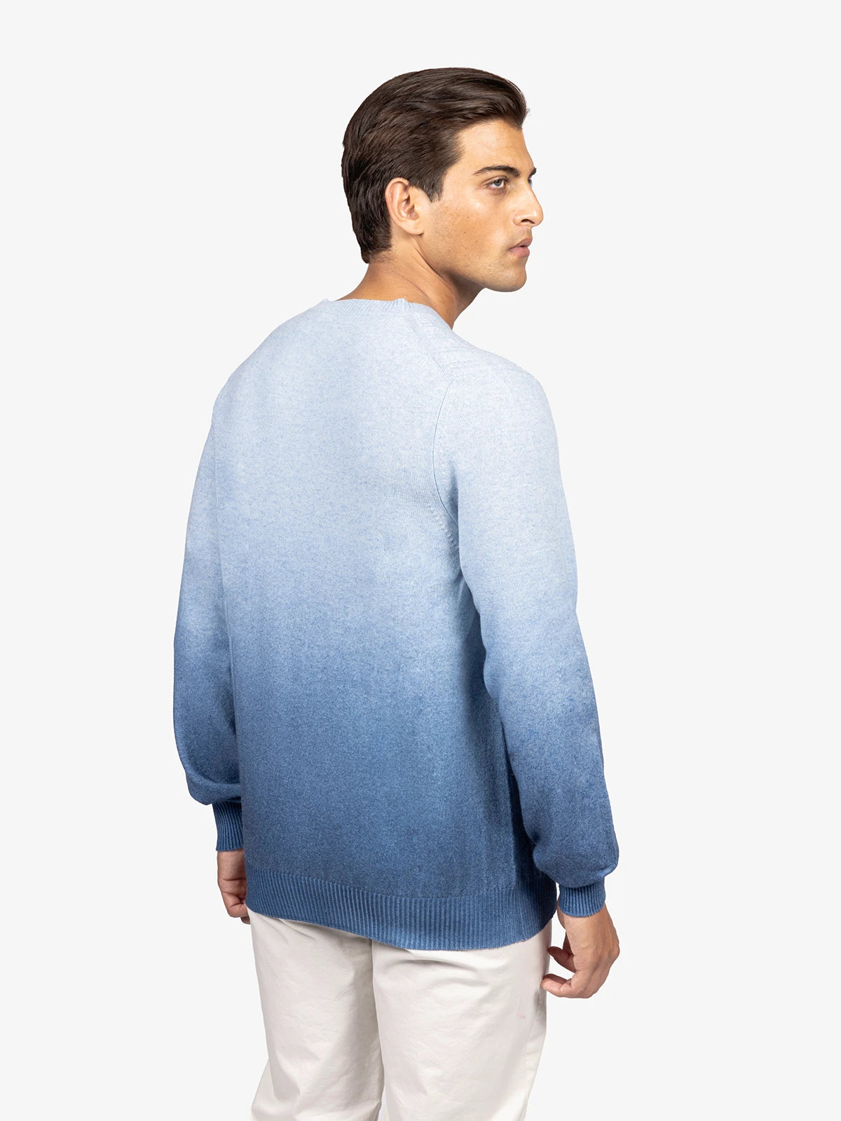 Girocollo a coste in 100% Cashmere celeste e blu | SVEVO