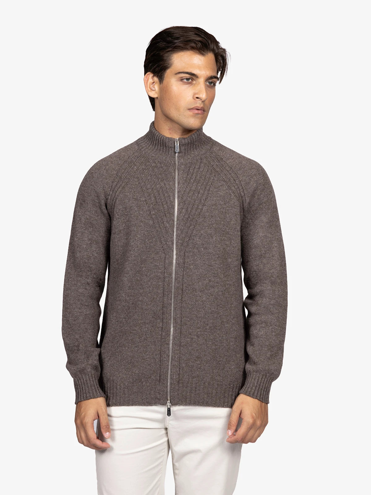 Giubbotto con zip reglan in 100% Cashmere marrone | SVEVO