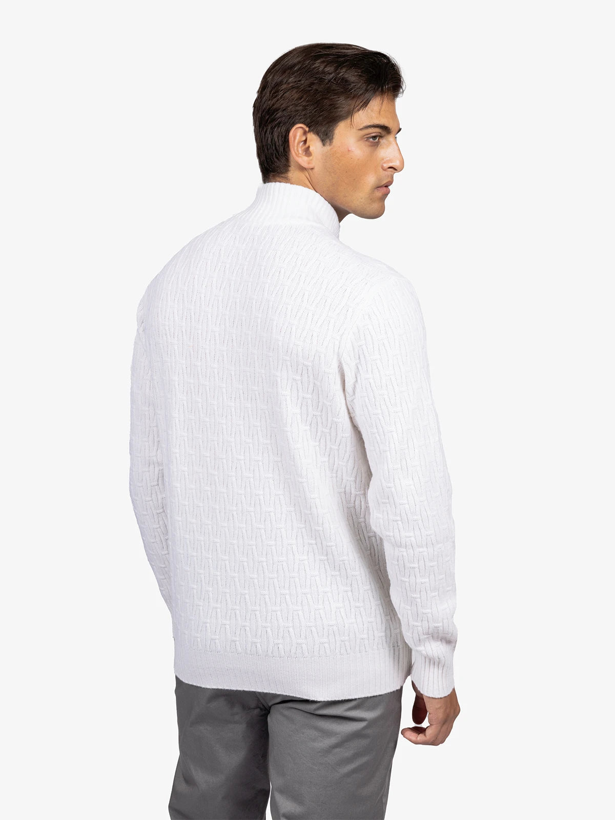 Giubbotto con zip punto fantasia in 100% Cashmere bianco | SVEVO