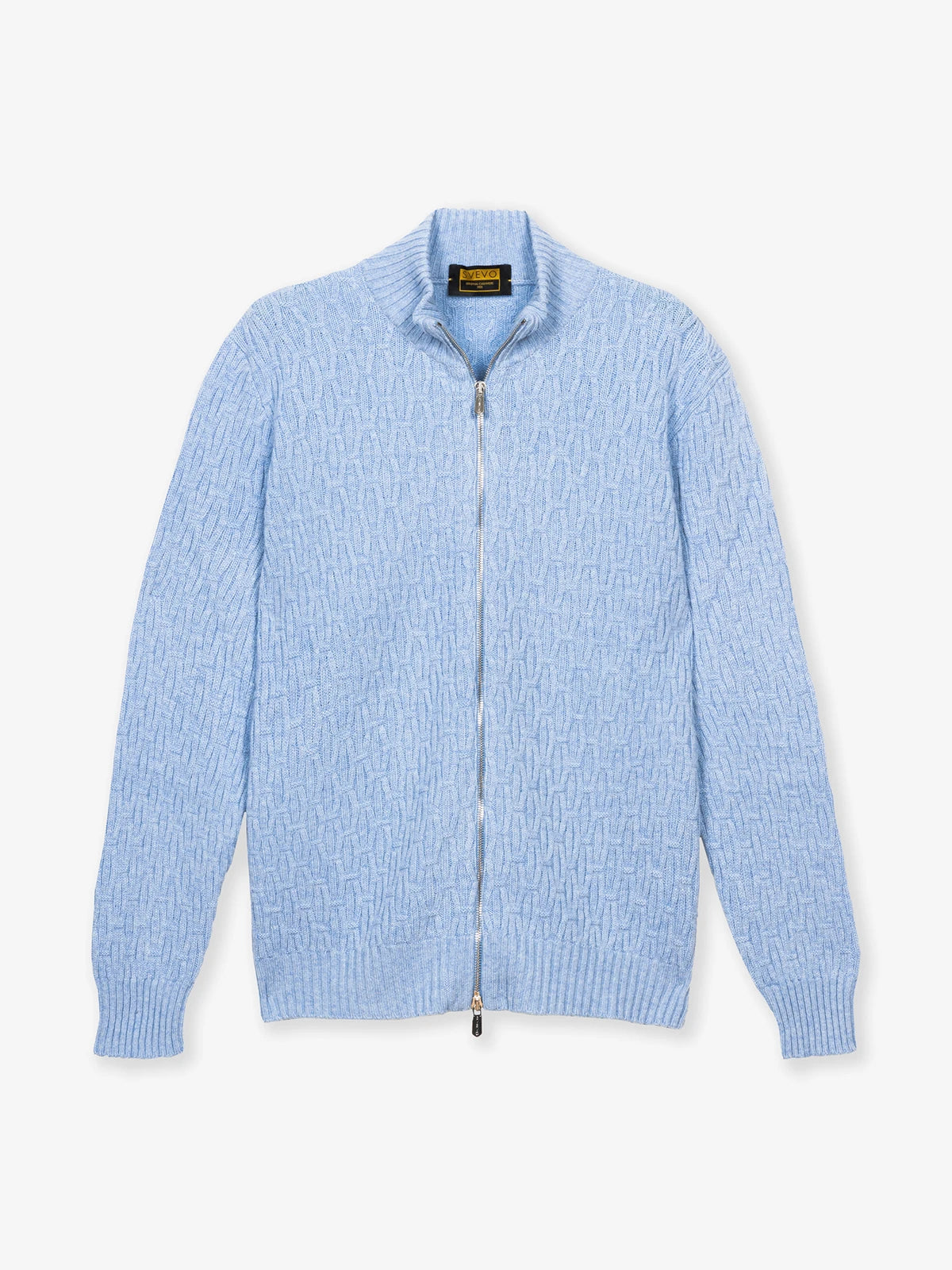 Giubbotto con zip punto fantasia in 100% Cashmere celeste | SVEVO