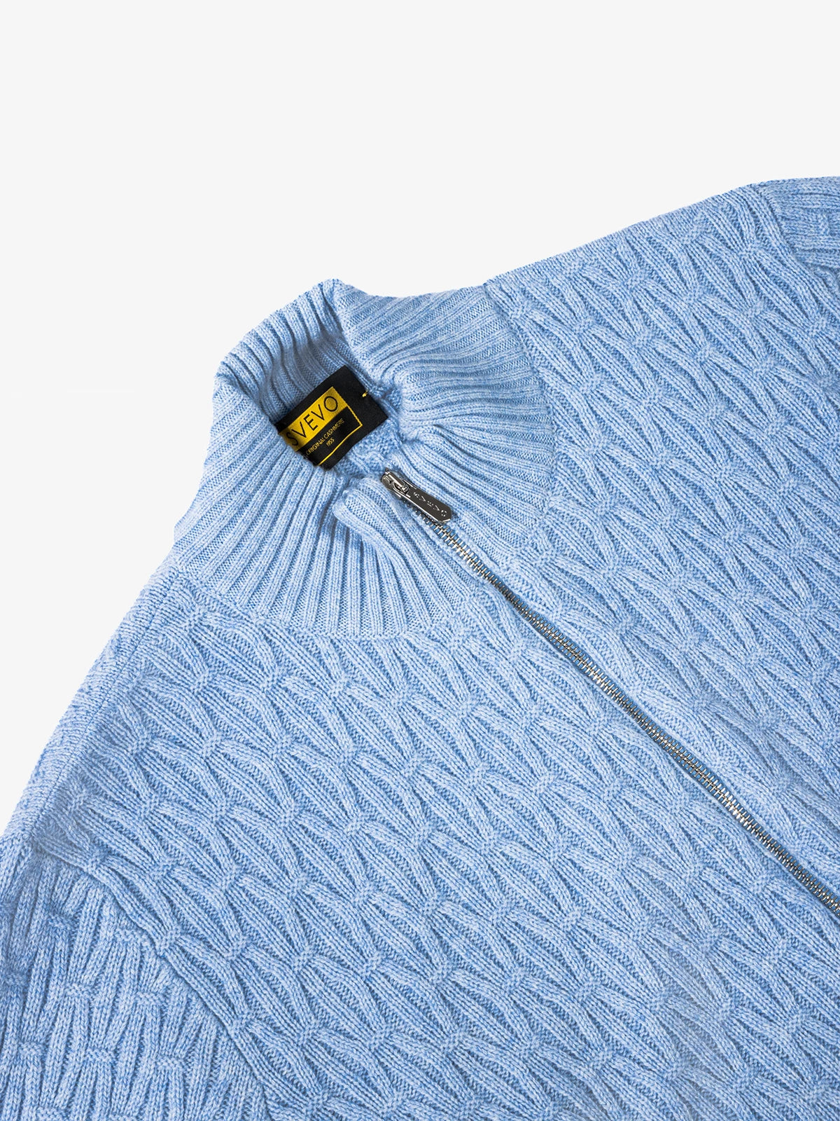 Giubbotto con zip punto fantasia in 100% Cashmere celeste | SVEVO