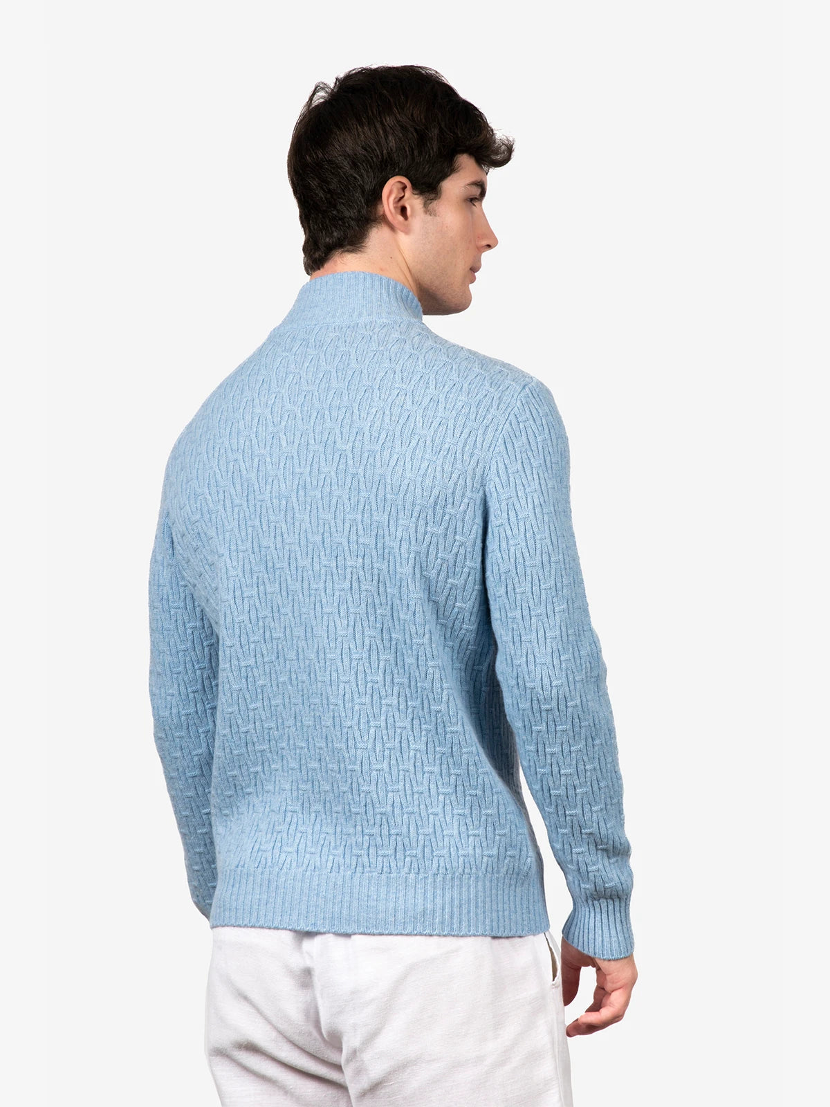 Giubbotto con zip punto fantasia in 100% Cashmere celeste | SVEVO