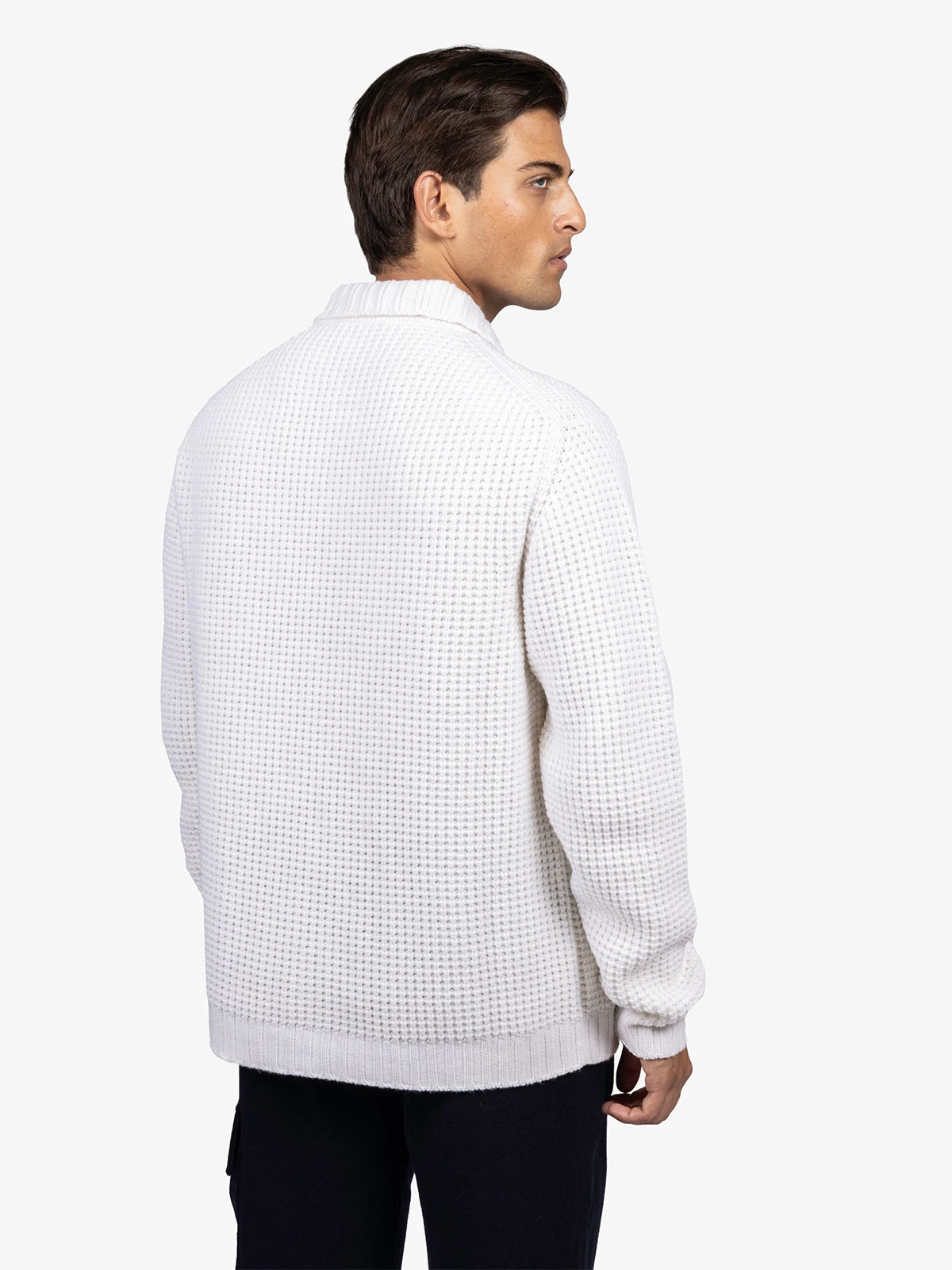 Cardigan punto milano in 100% Cashmere bianco | SVEVO