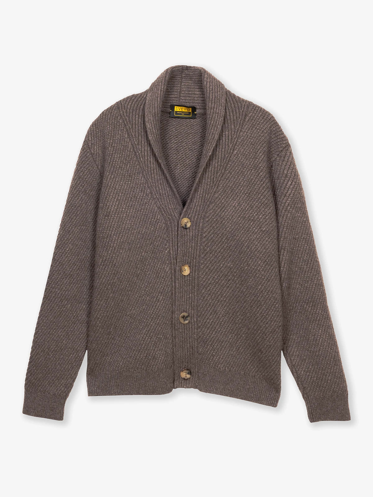 Cardigan con collo a scialle in 100% Cashmere marrone | SVEVO
