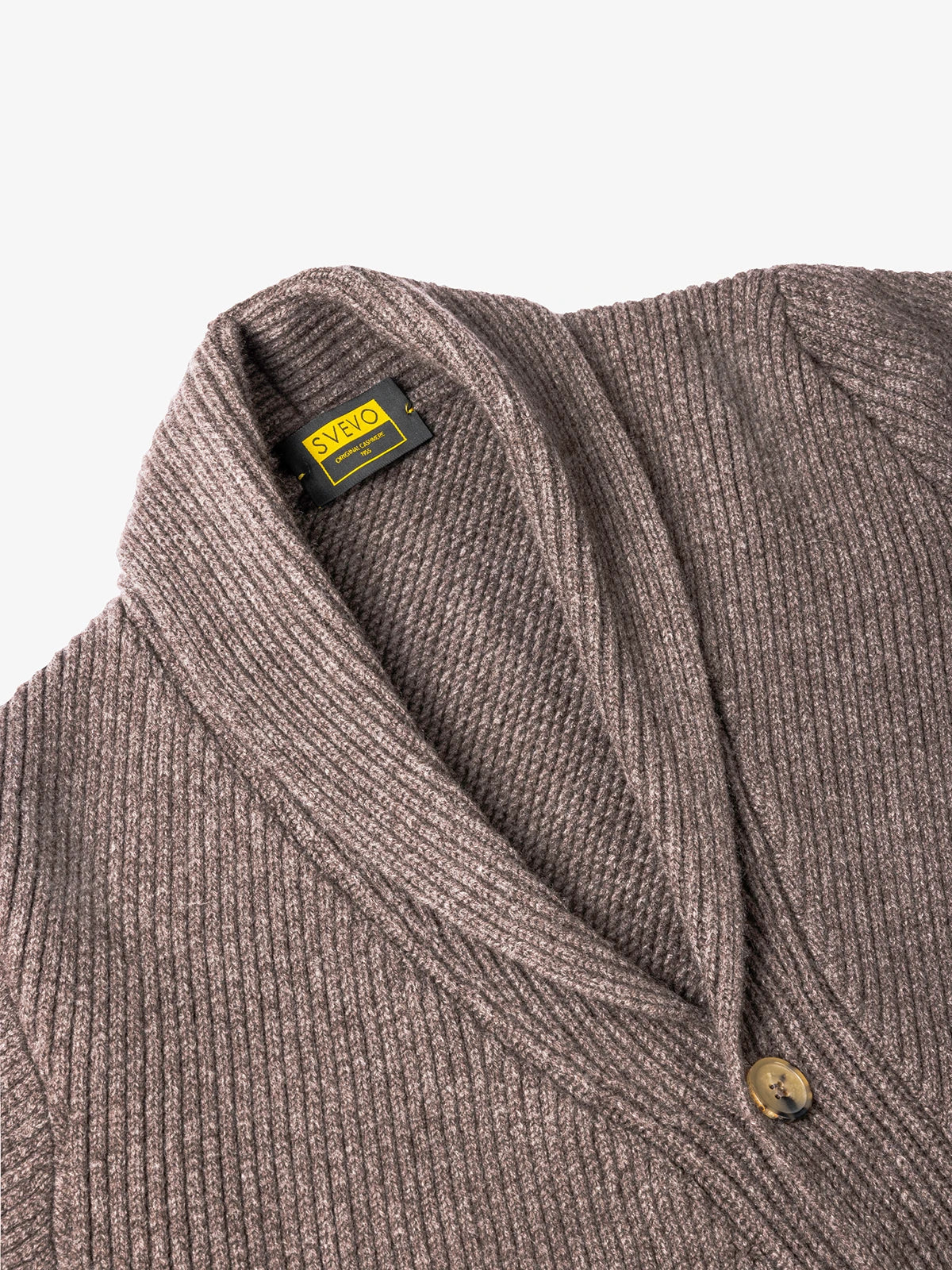 Cardigan con collo a scialle in 100% Cashmere marrone | SVEVO