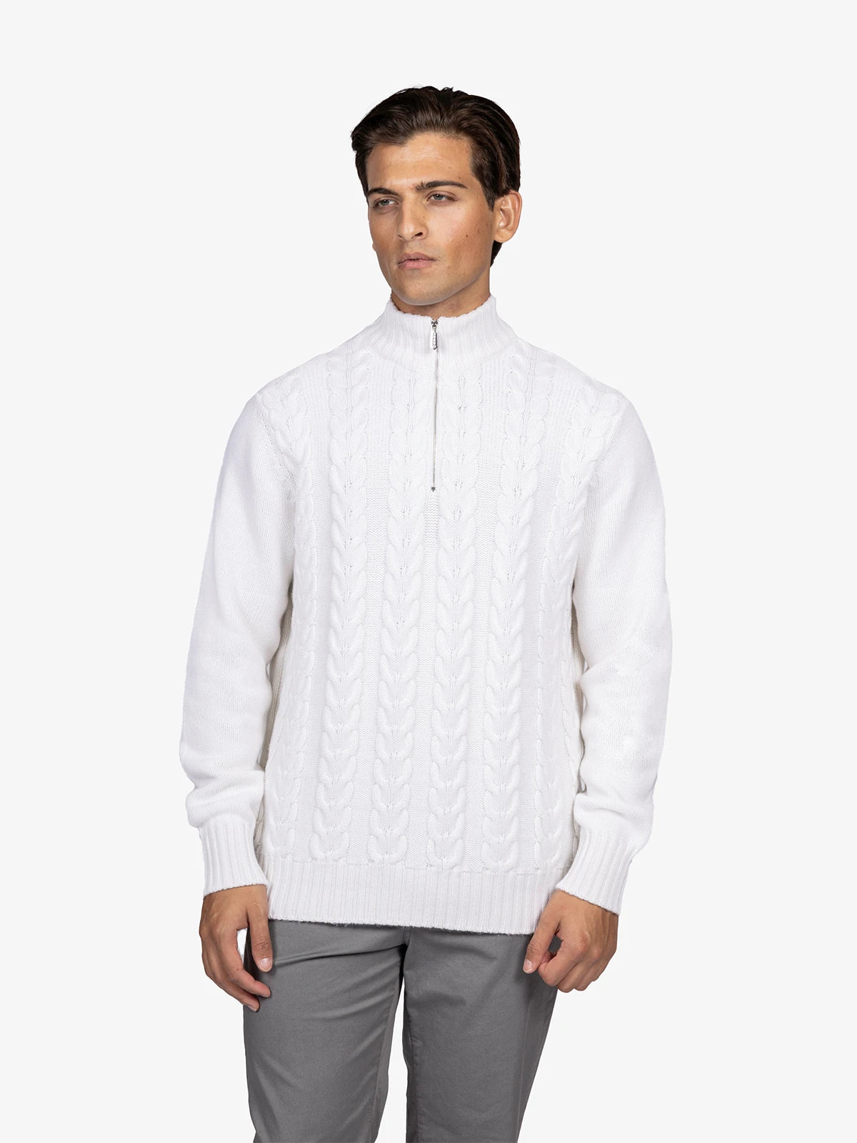 Lupetto con zip in 100% Cashmere bianco | SVEVO