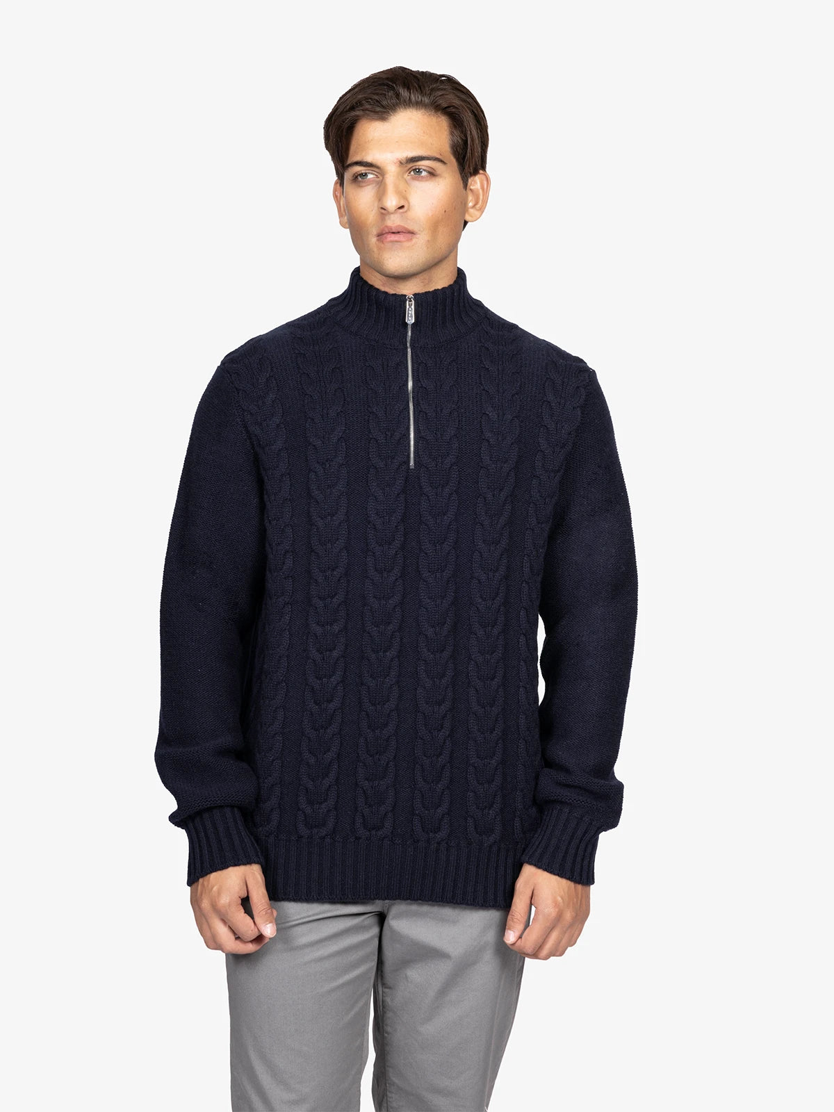 Lupetto con zip in 100% Cashmere blu | SVEVO