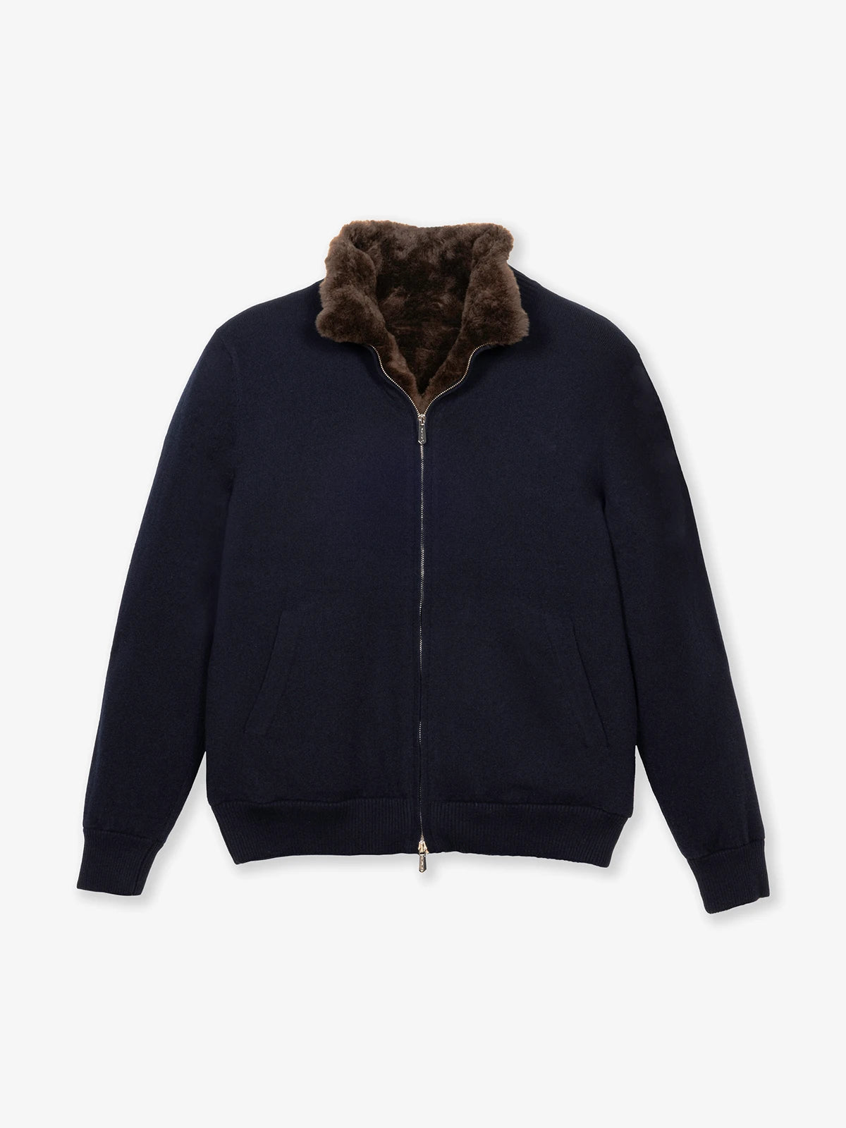 Giubbotto full zip interno capra in 100% cashmere blu | SVEVO