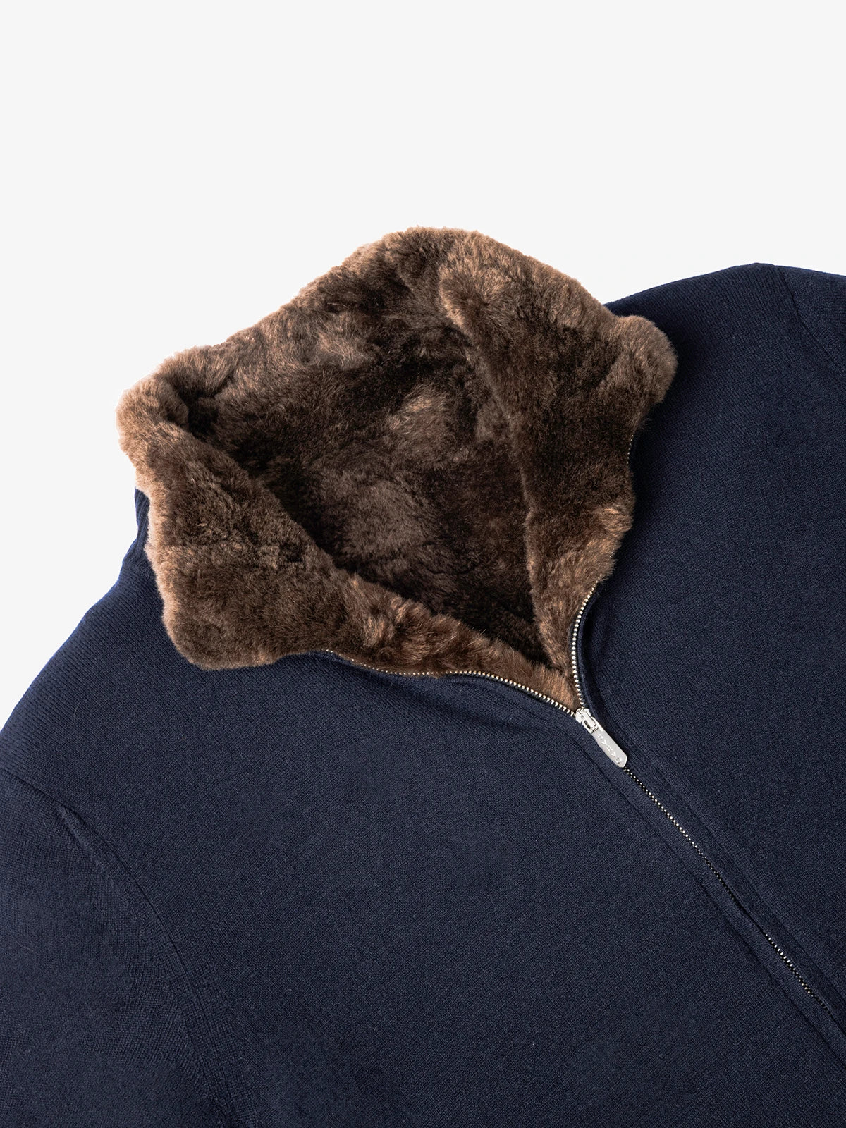 Giubbotto full zip interno capra in 100% cashmere blu | SVEVO