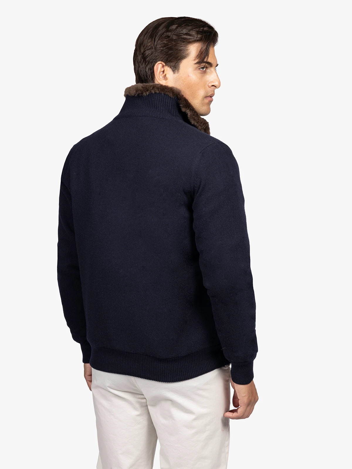 Giubbotto full zip interno capra in 100% cashmere blu | SVEVO