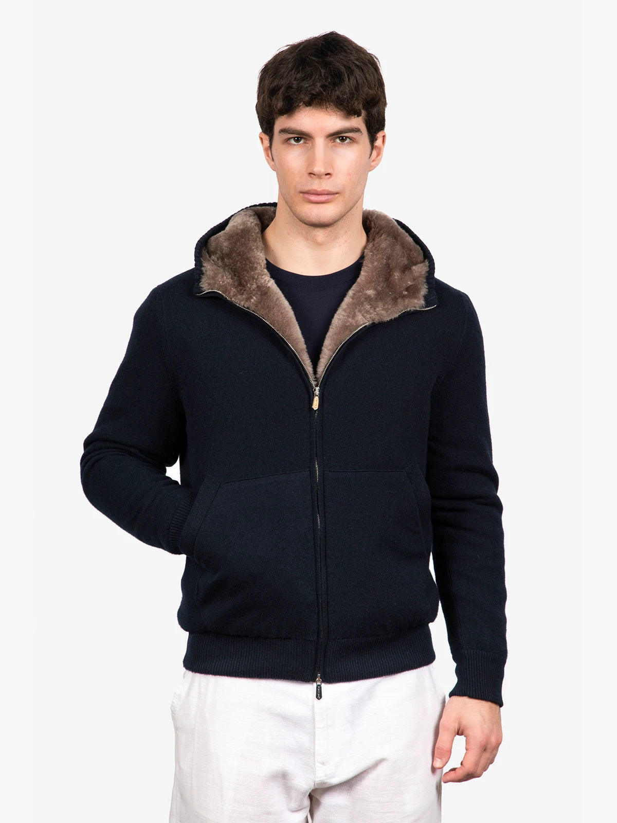 Giubbotto con interno capra in 100% Cashmere blu | SVEVO