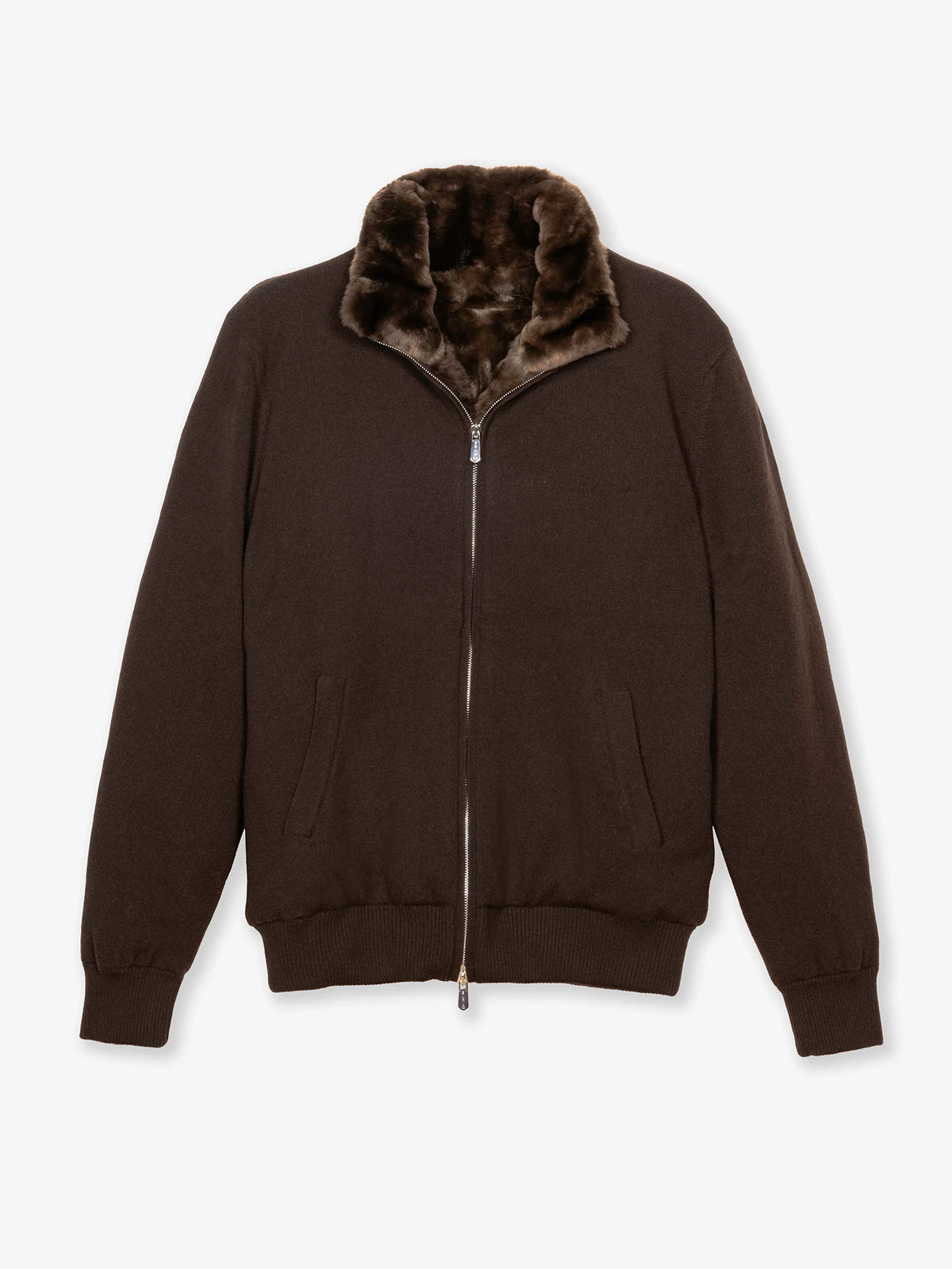 Giubbotto con interno castorino in 100% Cashmere marrone | SVEVO