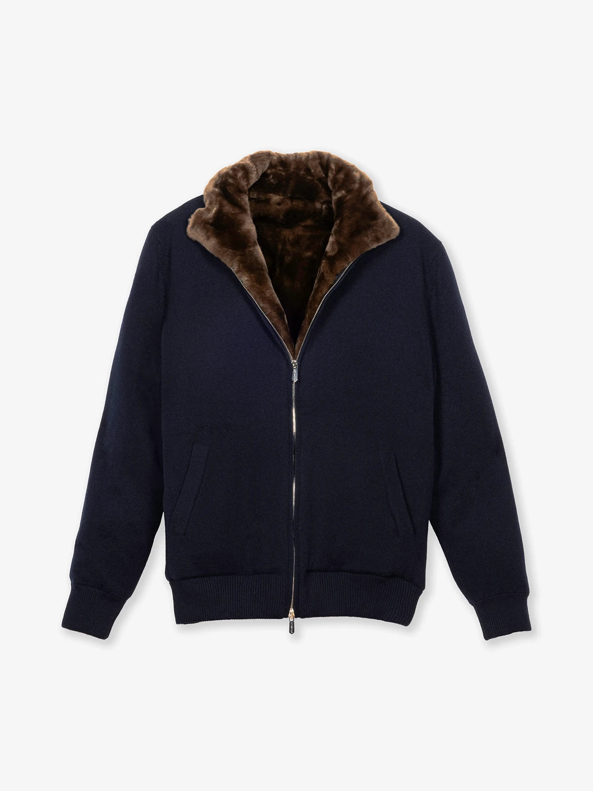 Giubbotto con interno castorino in 100% Cashmere blu | SVEVO