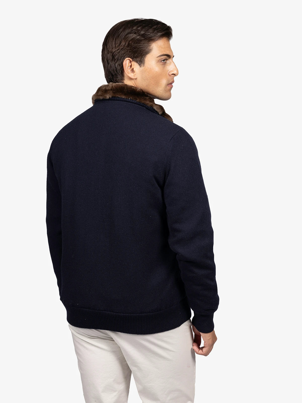 Giubbotto con interno castorino in 100% Cashmere blu | SVEVO