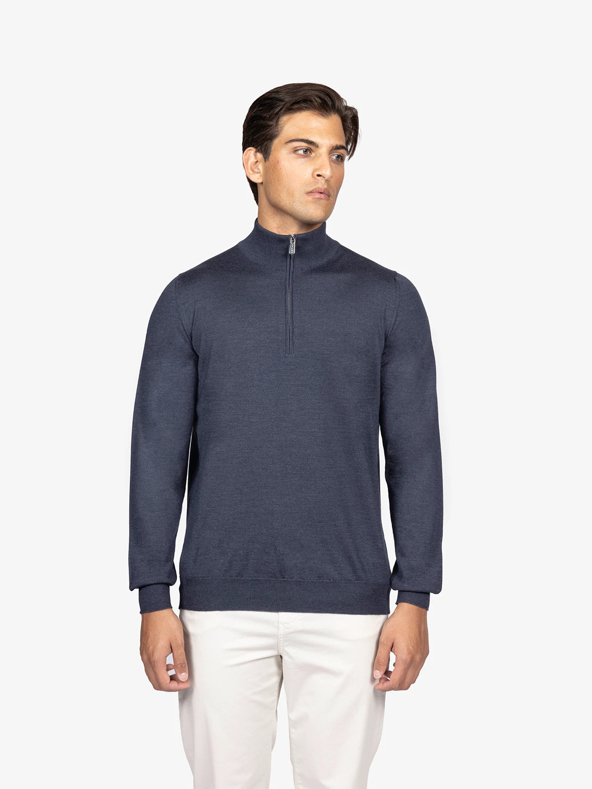 Lupetto con zip in 80% Cashmere e 20% Seta blu | SVEVO