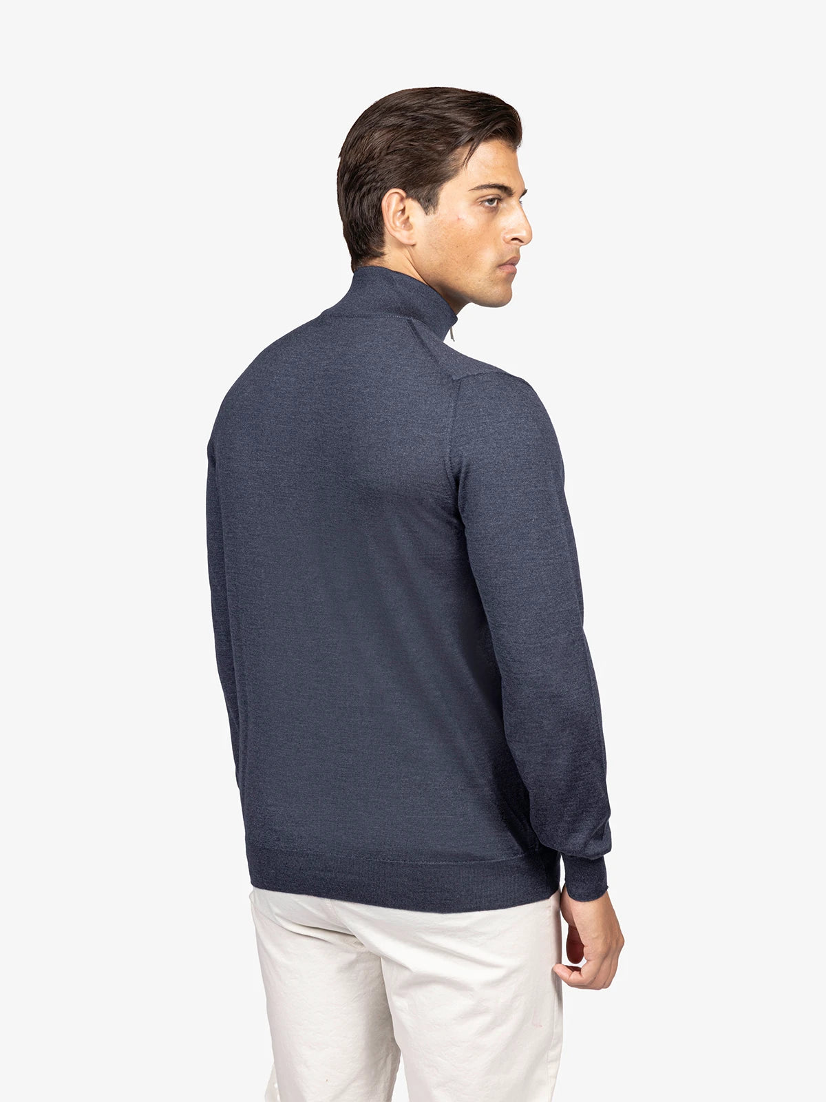 Lupetto con zip in 80% Cashmere e 20% Seta blu | SVEVO