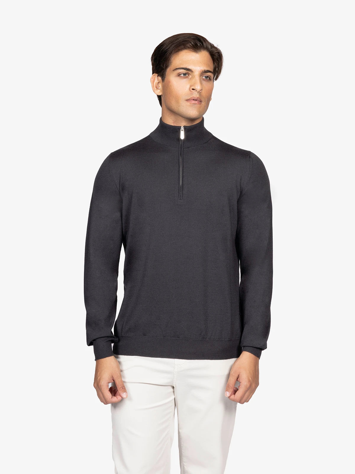 Lupetto con zip in 80% Cashmere e 20% Seta grigio | SVEVO