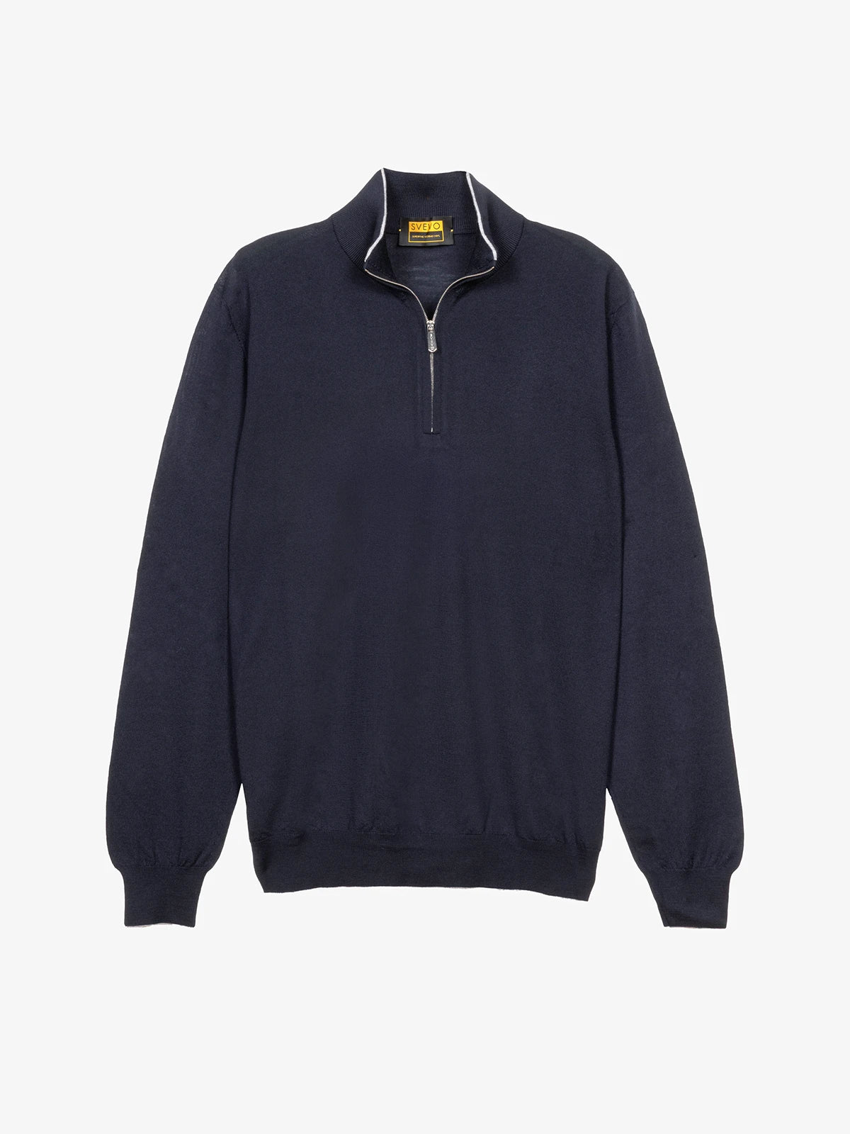 Lupetto con zip e profilo a contrasto in 100% Lana blu | SVEVO