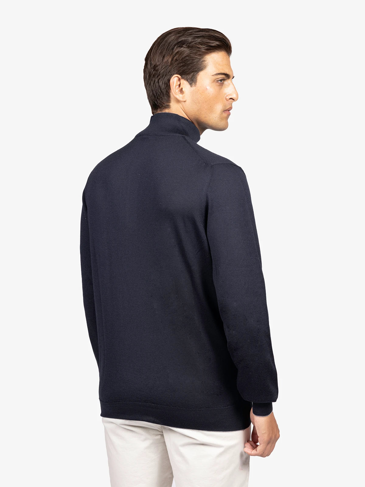 Lupetto con zip e profilo a contrasto in 100% Lana blu | SVEVO