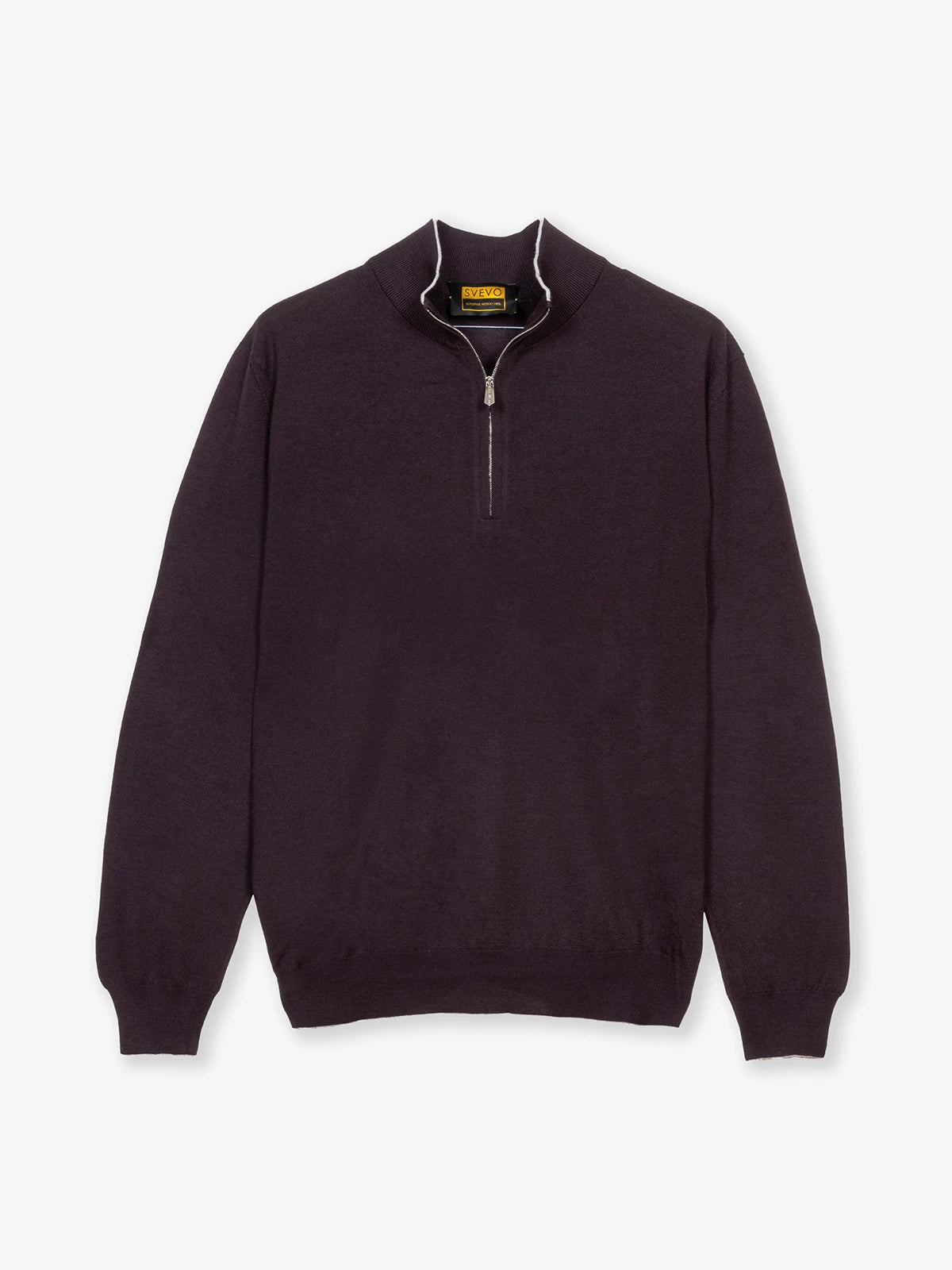 Lupetto con zip e profilo a contrasto in 100% Lana prugna | SVEVO