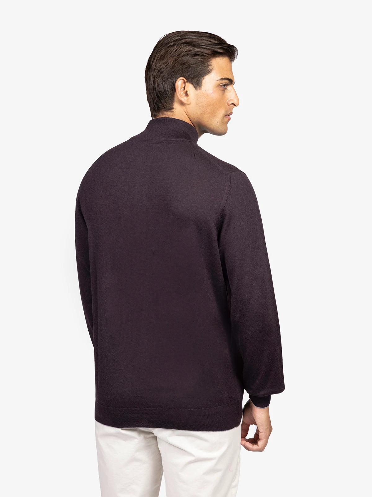 Lupetto con zip e profilo a contrasto in 100% Lana prugna | SVEVO