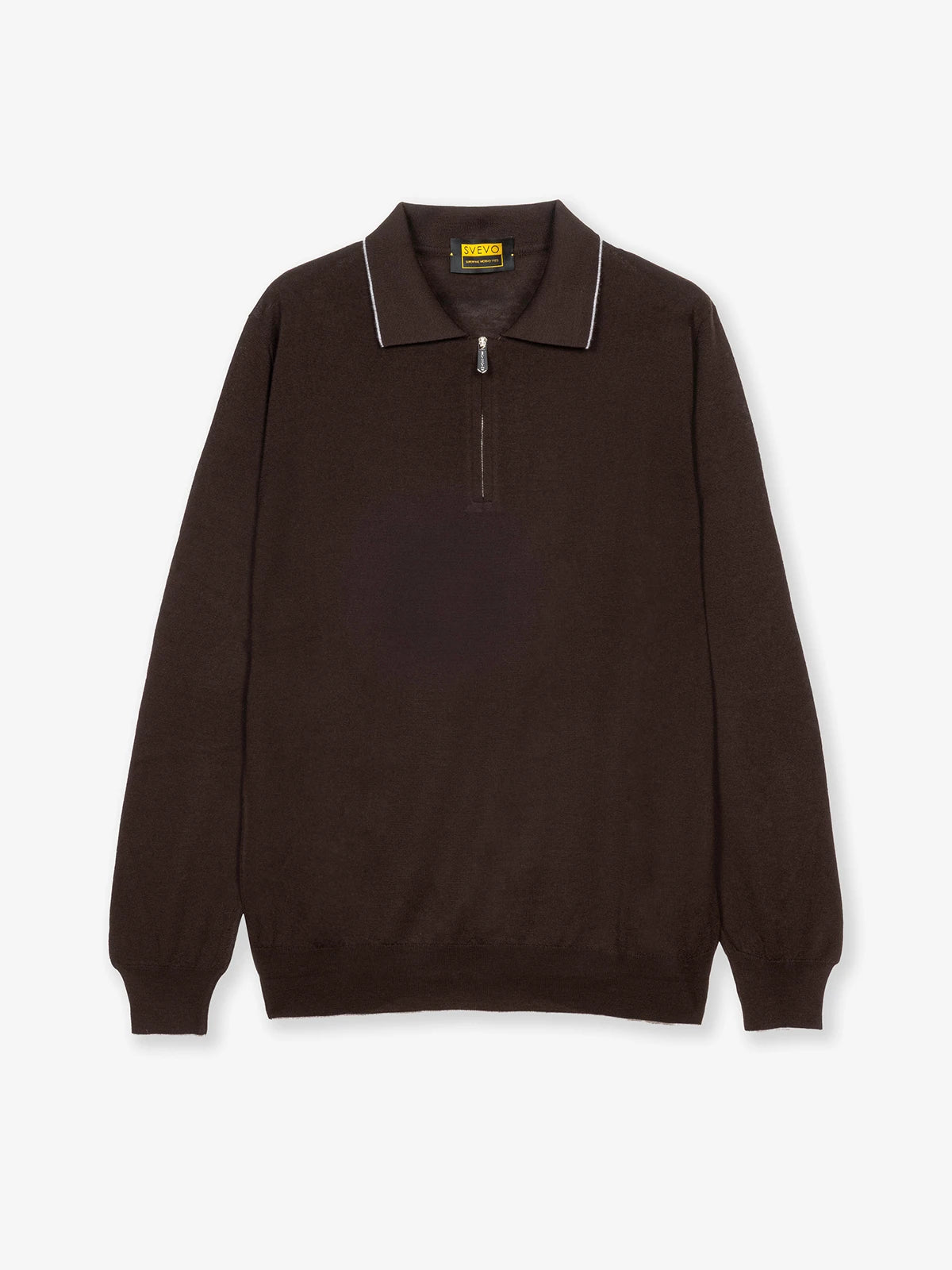Polo con zip in 100% Lana marrone | SVEVO