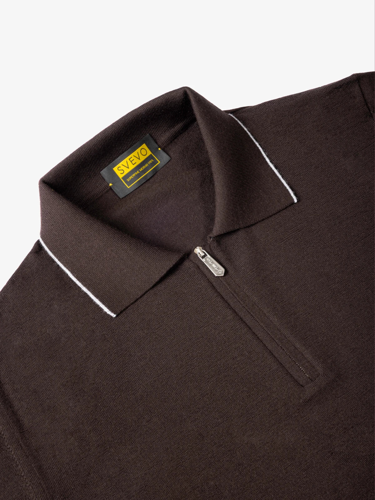 Polo con zip in 100% Lana marrone | SVEVO