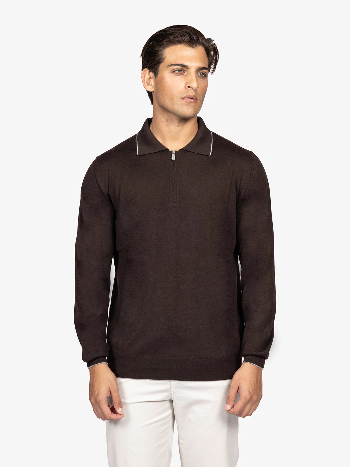 Polo con zip in 100% Lana marrone | SVEVO