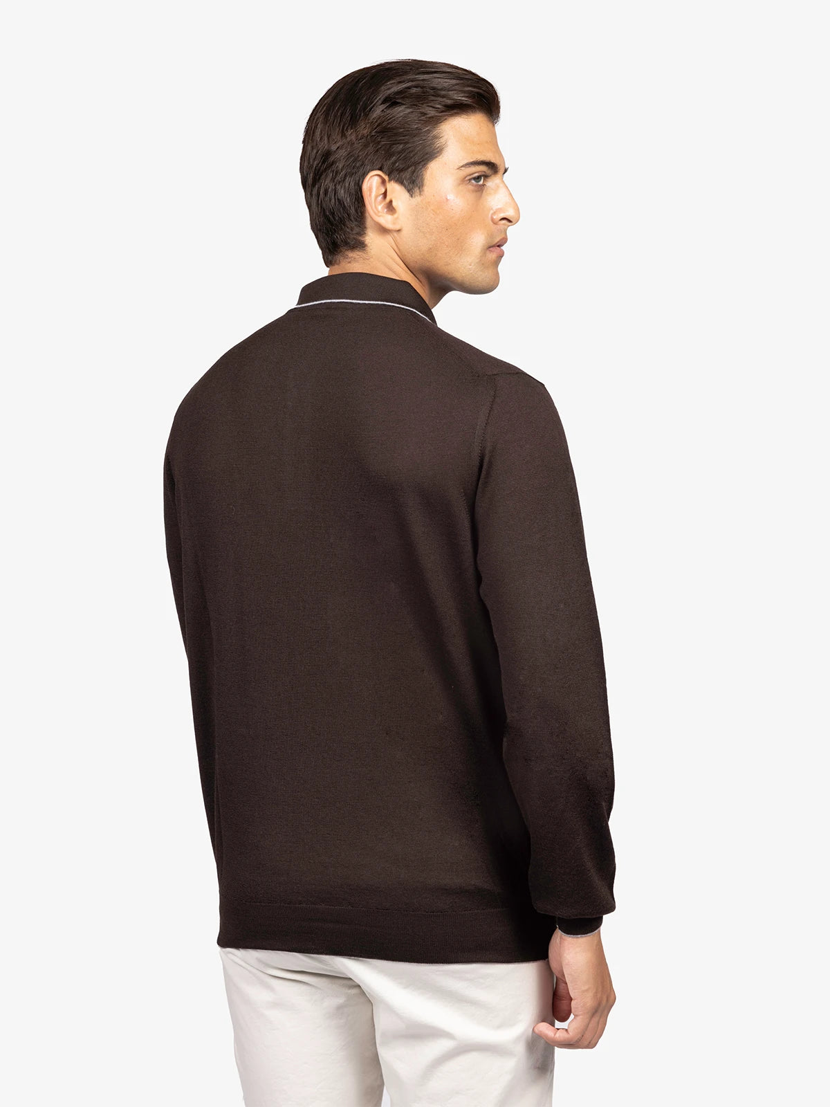 Polo con zip in 100% Lana marrone | SVEVO