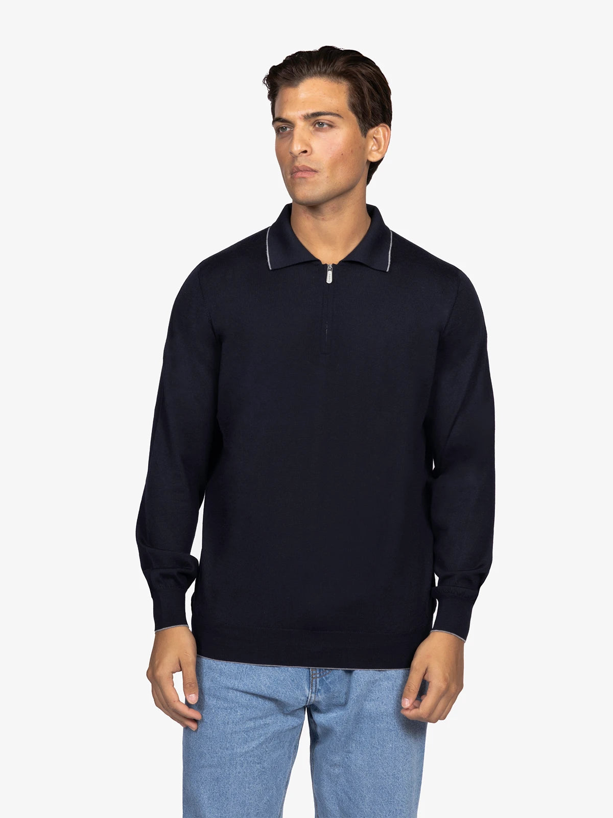 Polo con zip in 100% Lana blu | SVEVO
