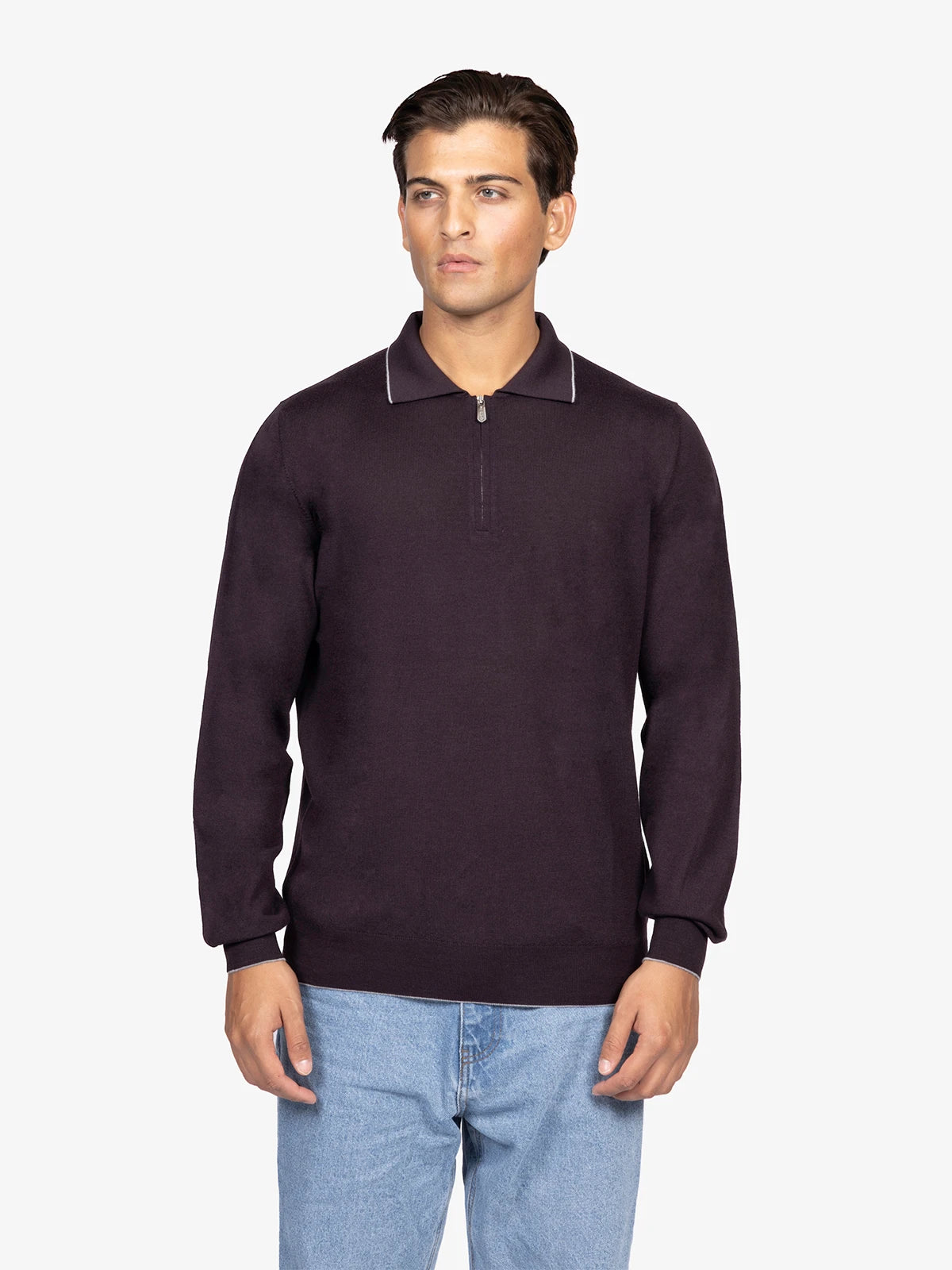 Polo con zip in 100% Lana prugna | SVEVO