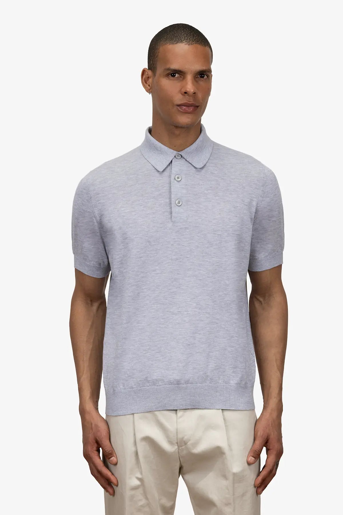 Polo mezza manica con bottoni in 100% Cotone Grigio Chiaro Melange | SVEVO