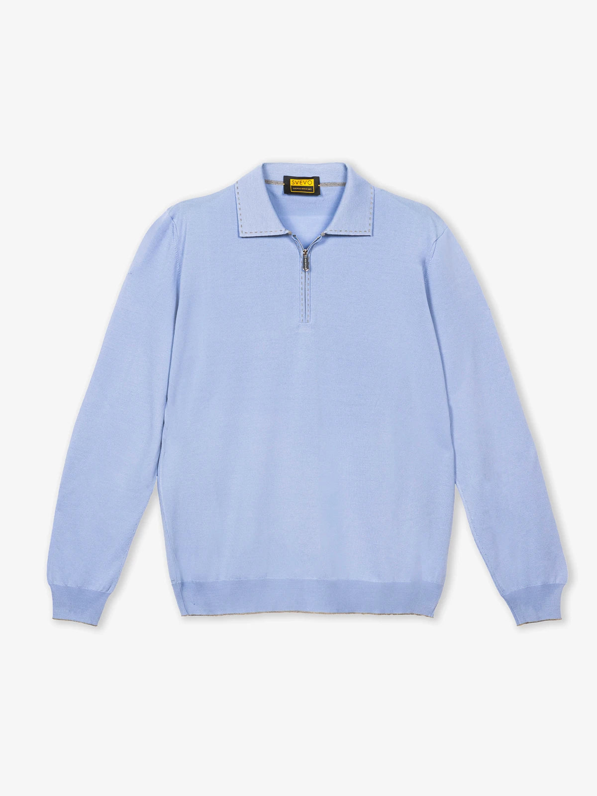 Polo con zip e trattegi in 100% Lana azzurro | SVEVO
