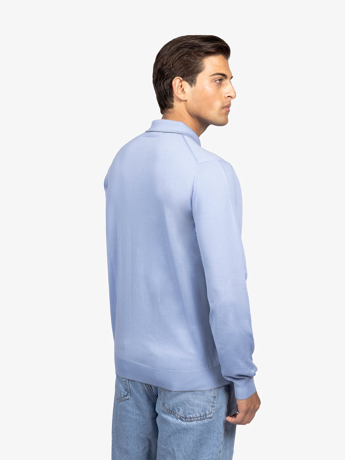 Polo con zip e trattegi in 100% Lana azzurro | SVEVO