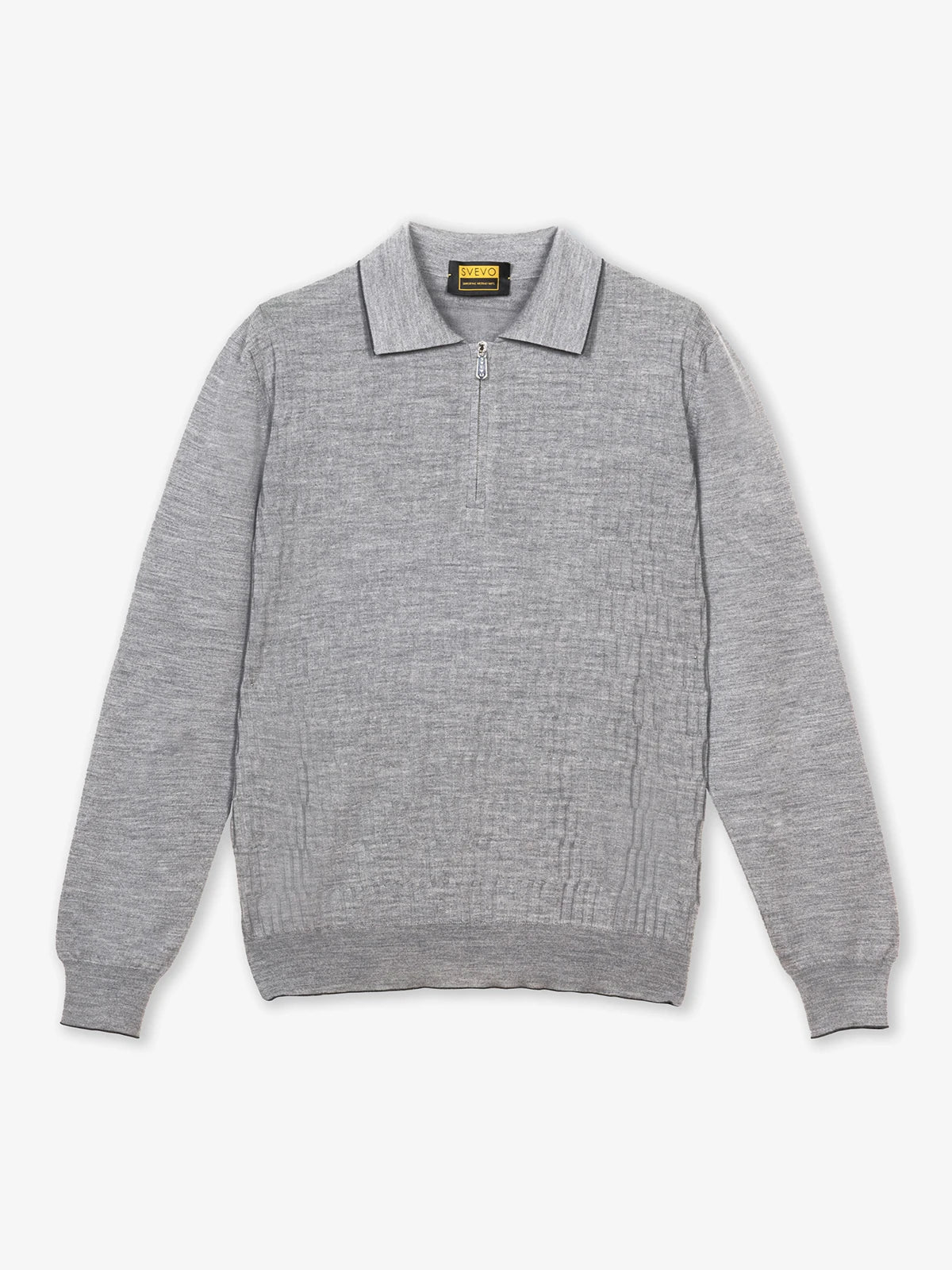 Polo con zip lavorata in 100% Lana grigio medio | SVEVO