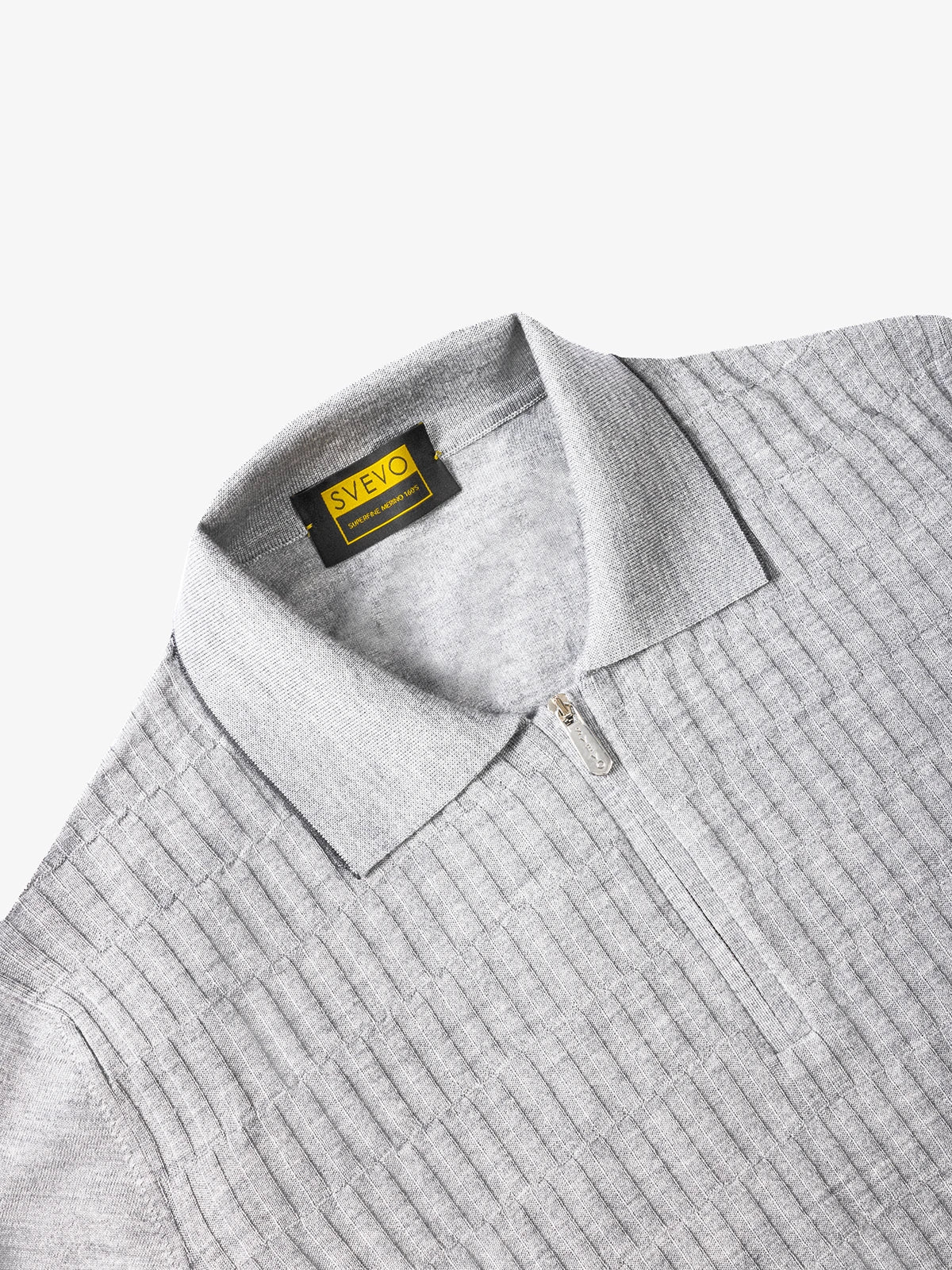 Polo con zip lavorata in 100% Lana grigio medio | SVEVO
