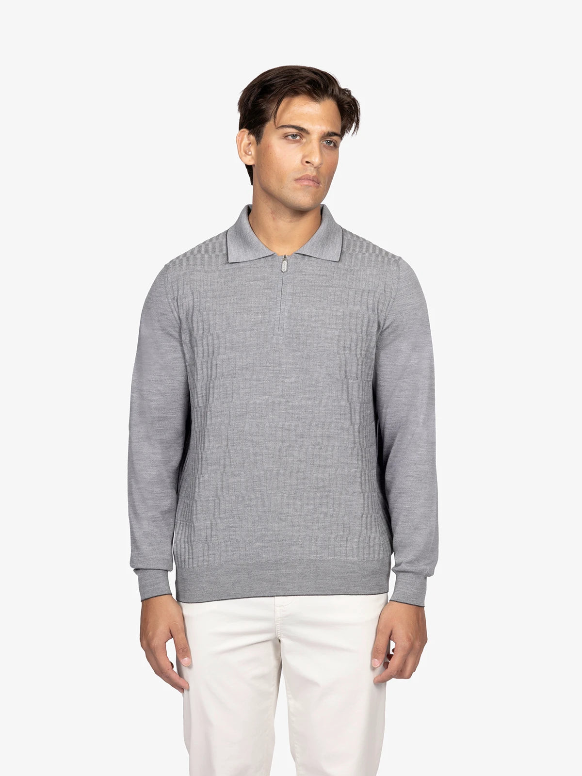 Polo con zip lavorata in 100% Lana grigio medio | SVEVO