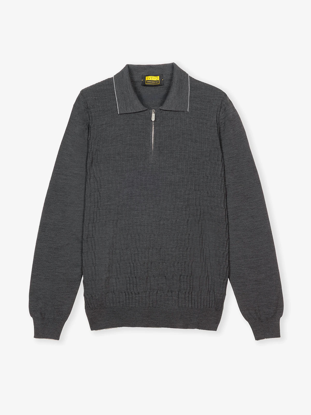 Polo con zip lavorata in 100% Lana grigio antracite | SVEVO