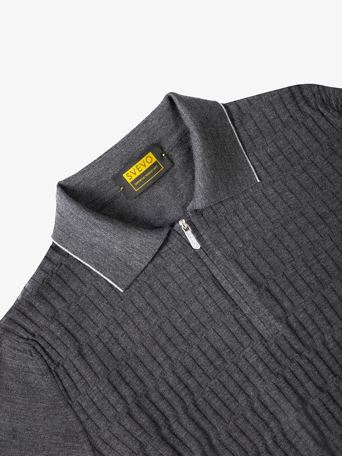 Polo con zip lavorata in 100% Lana grigio antracite | SVEVO