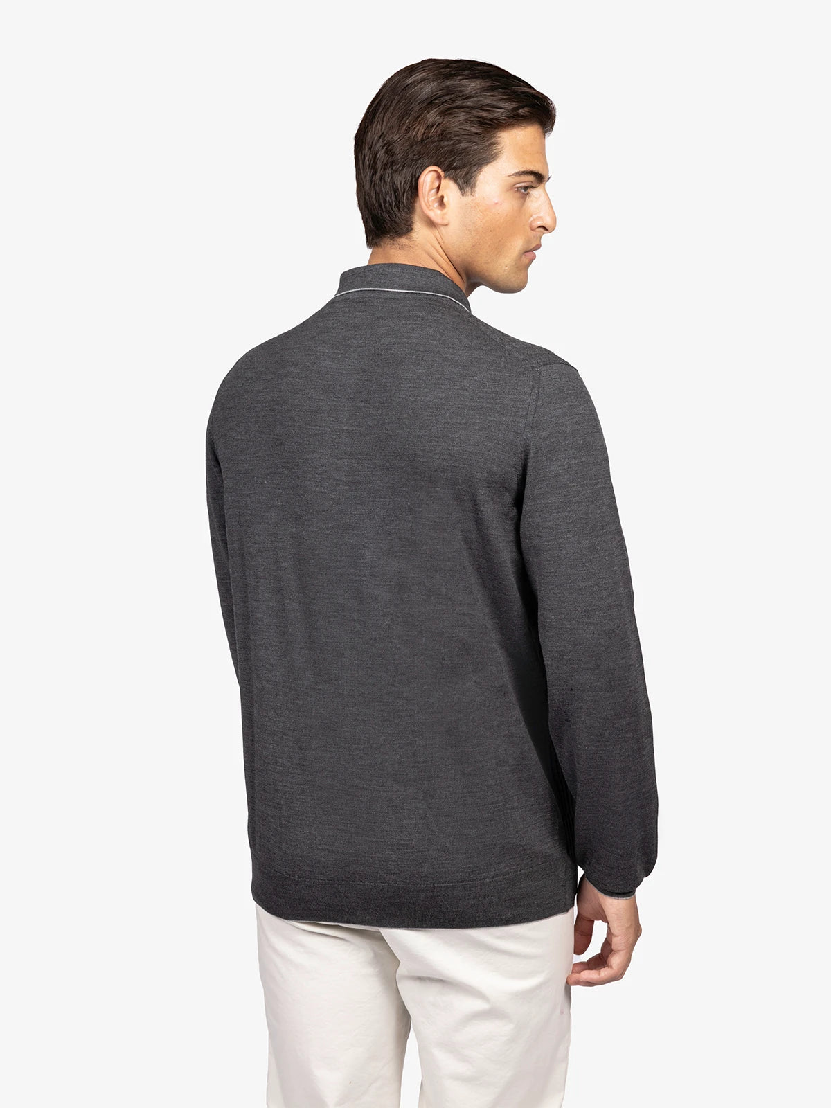 Polo con zip lavorata in 100% Lana grigio antracite | SVEVO
