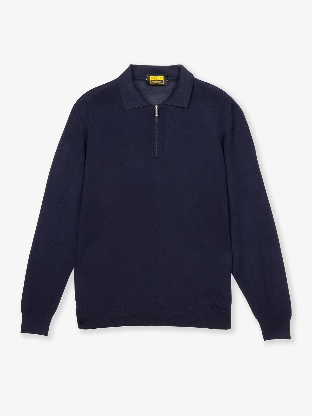 Polo con zip e manica lunga in 100% Lana blu | SVEVO