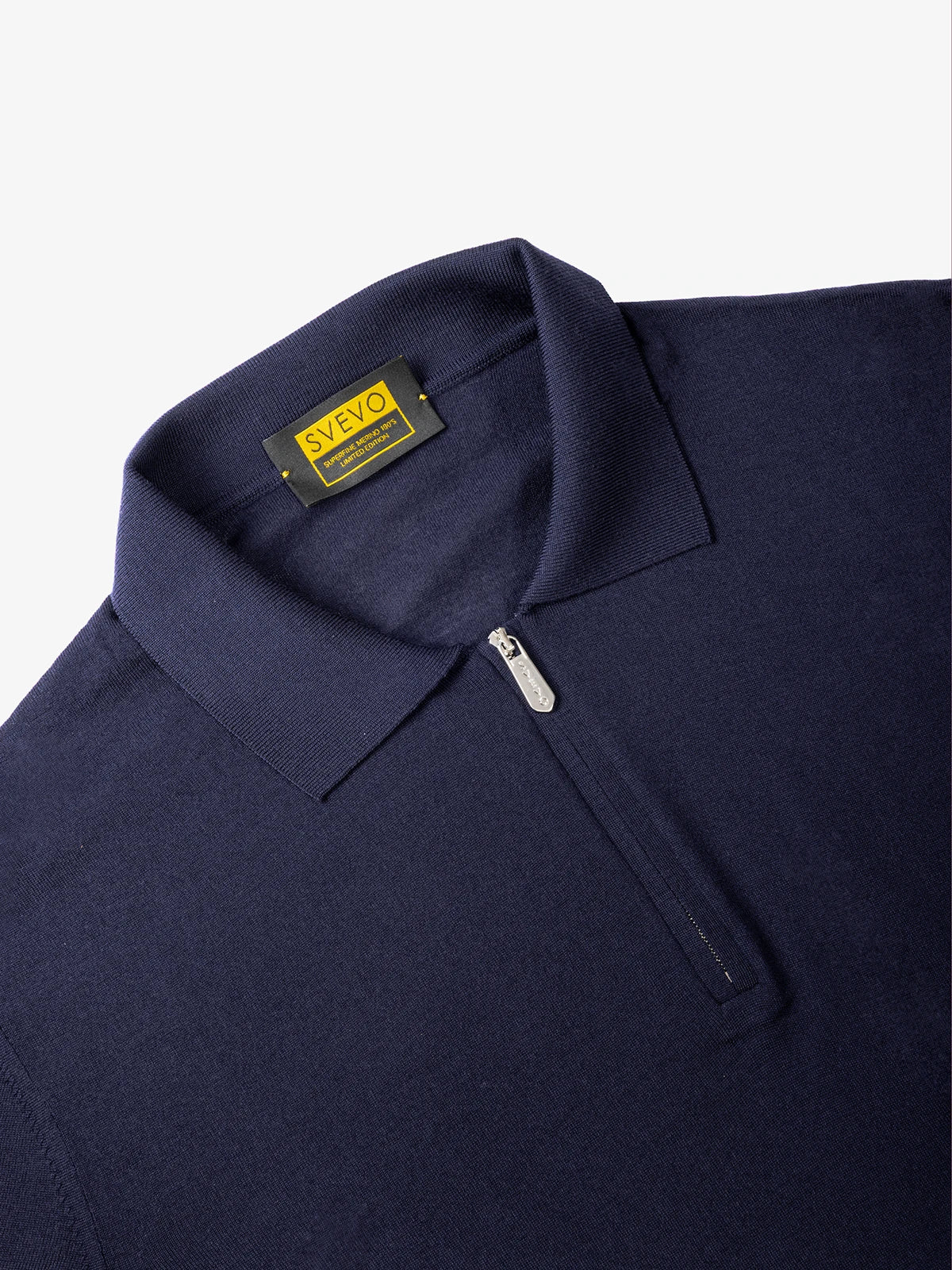 Polo con zip e manica lunga in 100% Lana blu | SVEVO