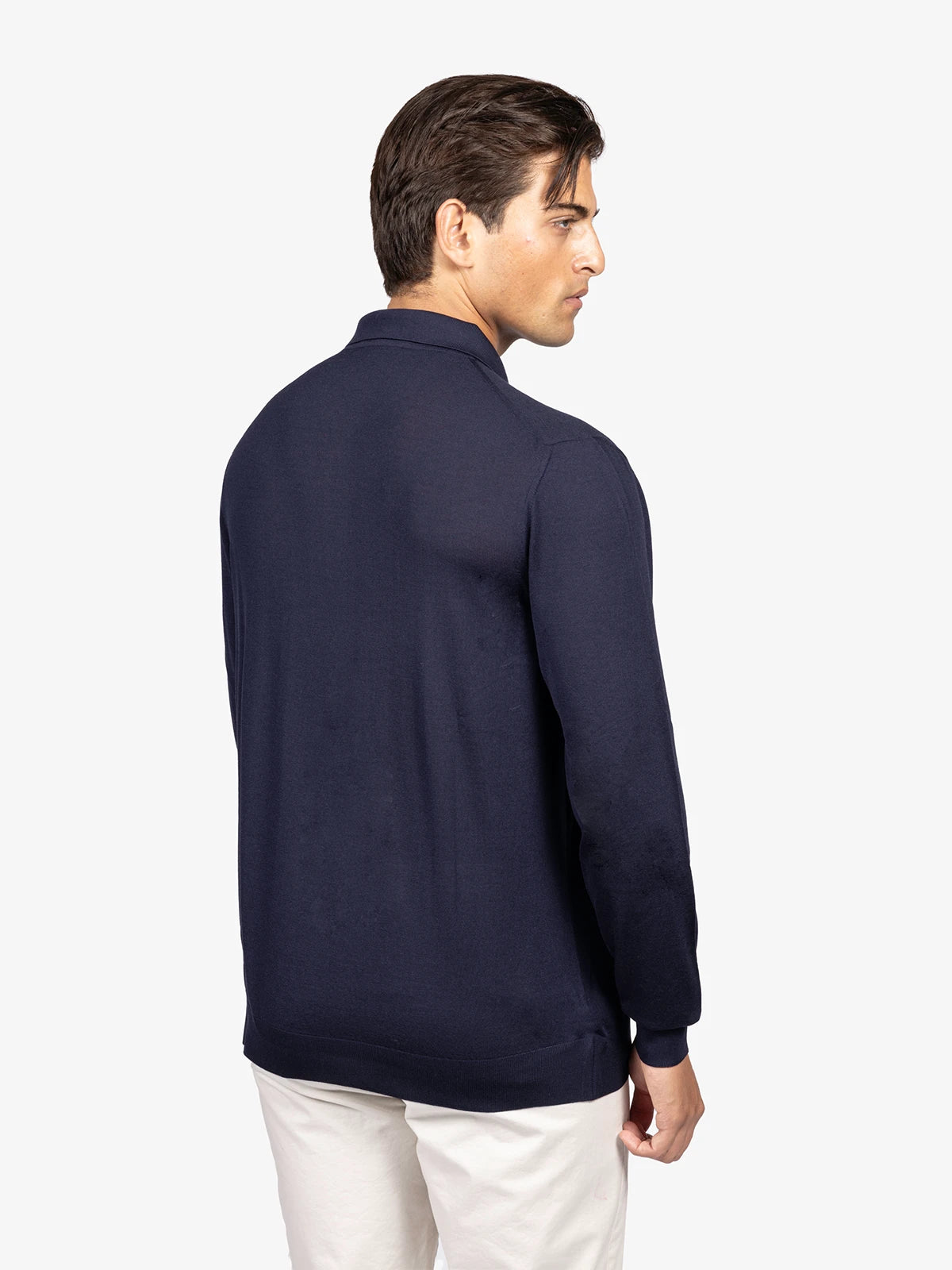 Polo con zip e manica lunga in 100% Lana blu | SVEVO